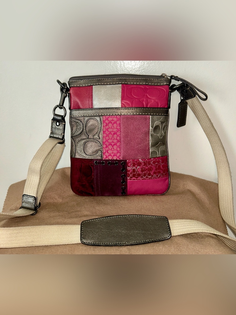 Coach Holiday Patchwork Swingpack
Crossbody Bag  Y2K.  Highly Sought-after.